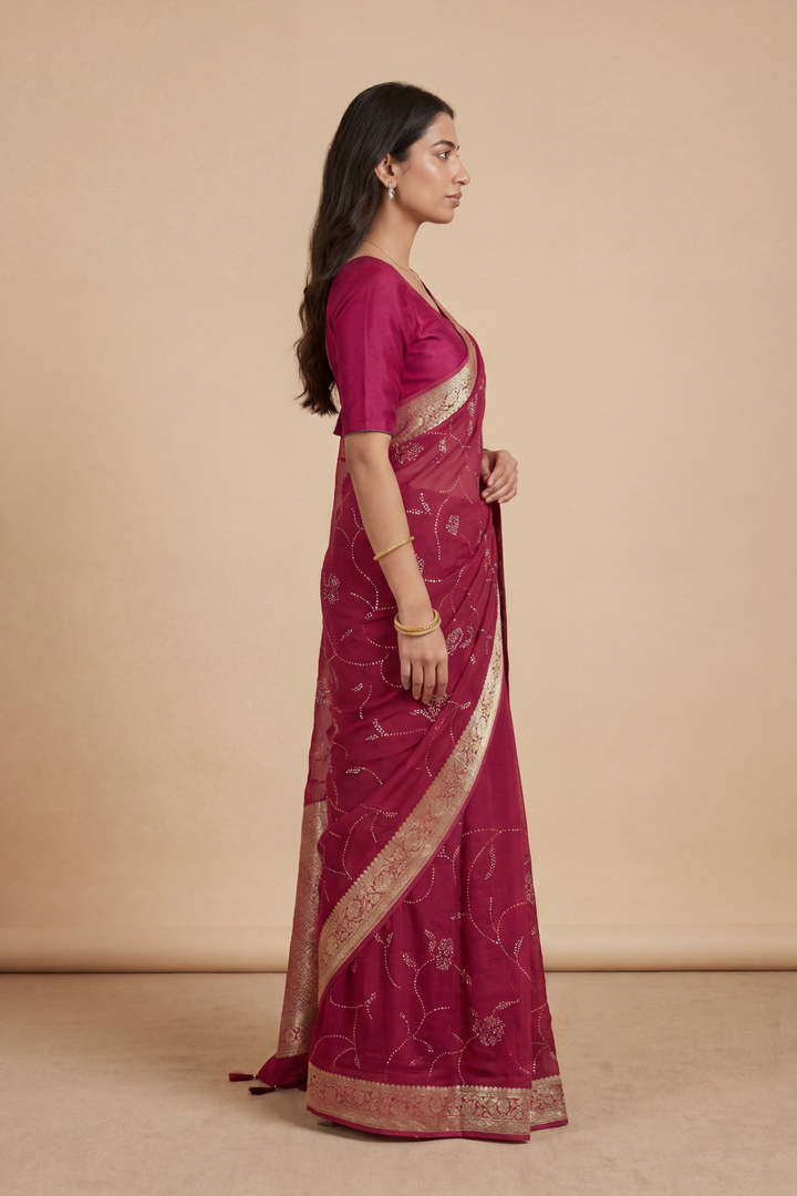 Banarasi Chinon Saree with Swarovski, Zari work.