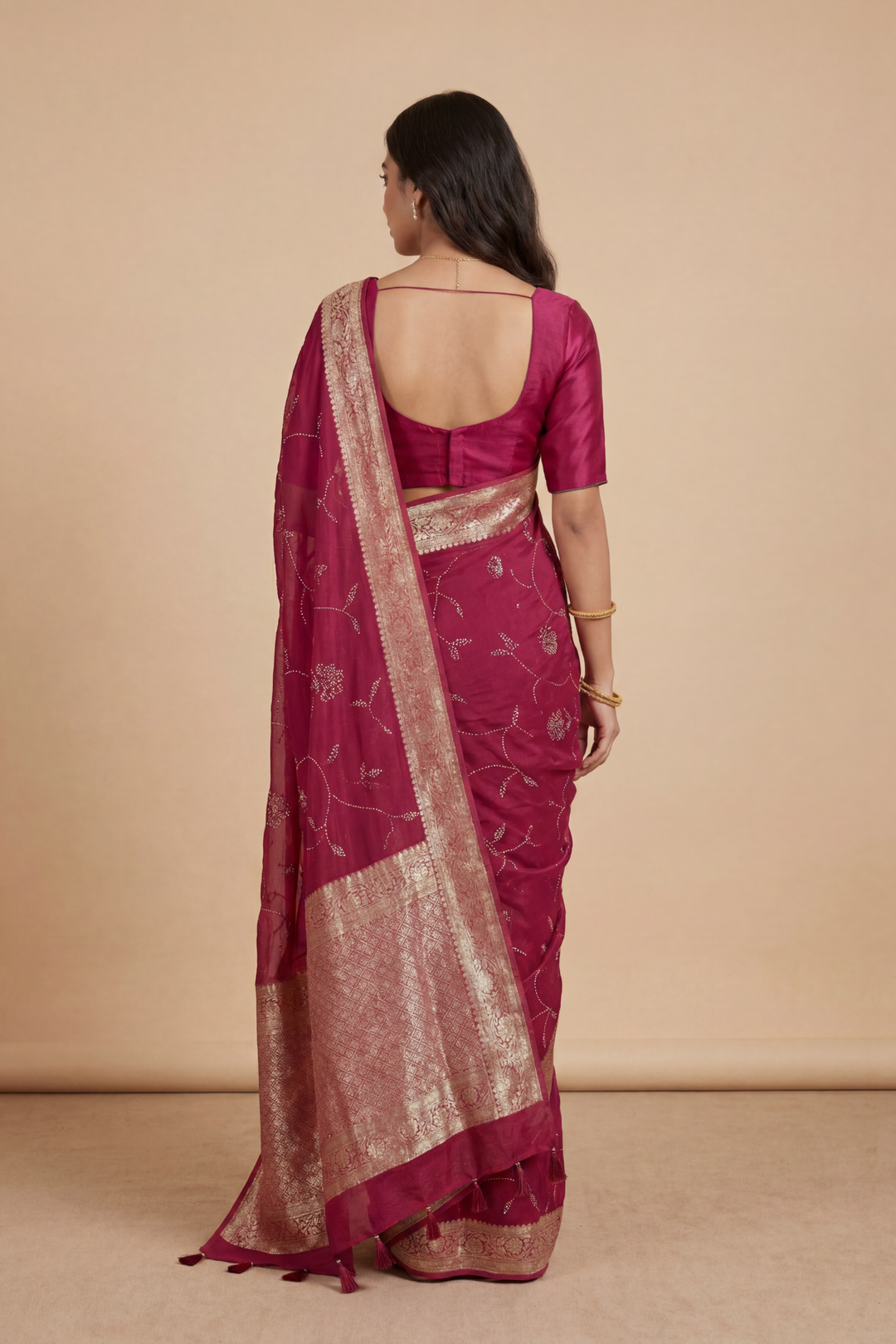 Banarasi Chinon Saree with Swarovski, Zari work.