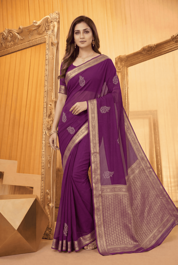 Banarasi Chinon Saree with Swarovski, Zari work.
