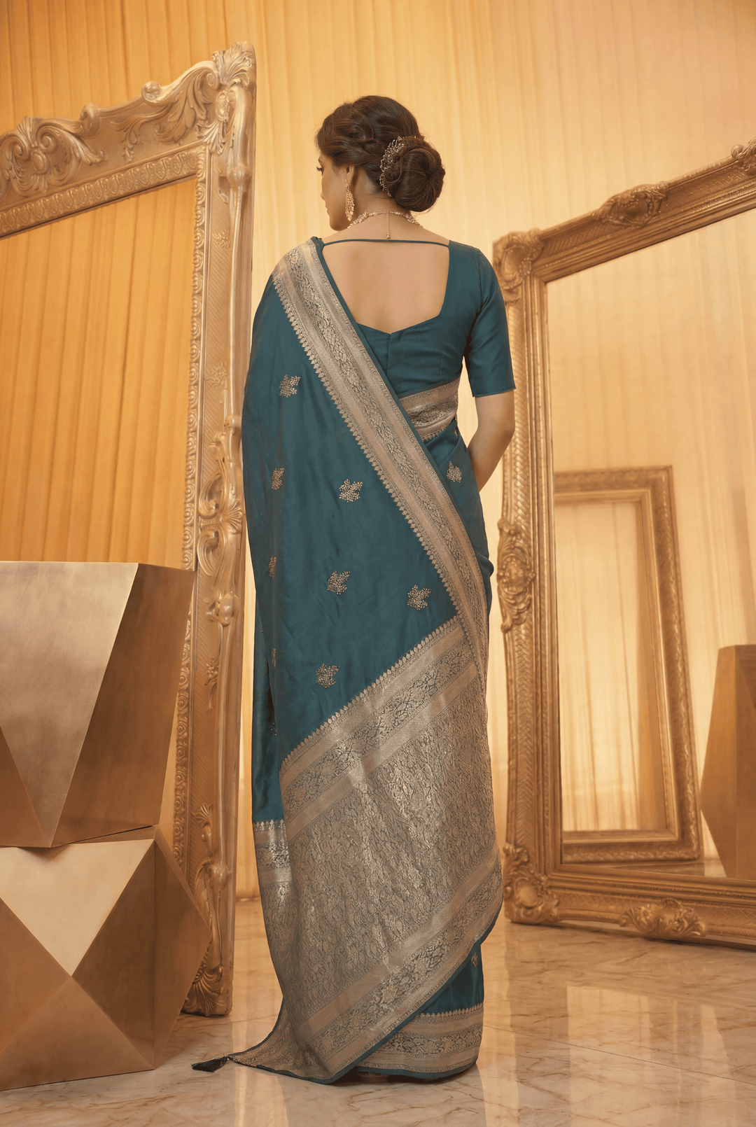Banarasi Chinon Saree with Swarovski, Zari work.