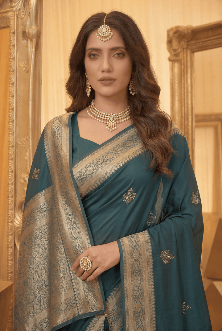 Banarasi Chinon Saree with Swarovski, Zari work.