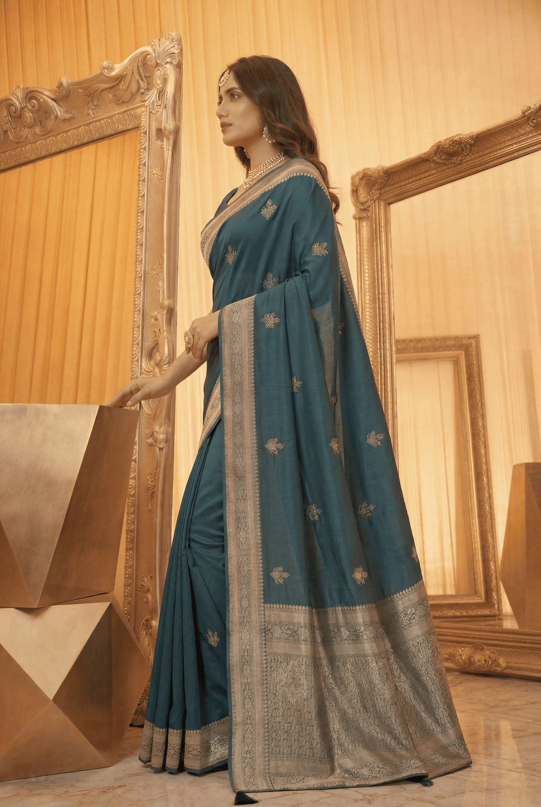 Banarasi Chinon Saree with Swarovski, Zari work.