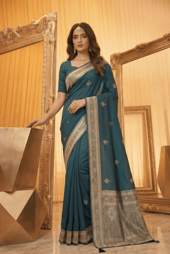 Banarasi Chinon Saree with Swarovski, Zari work.