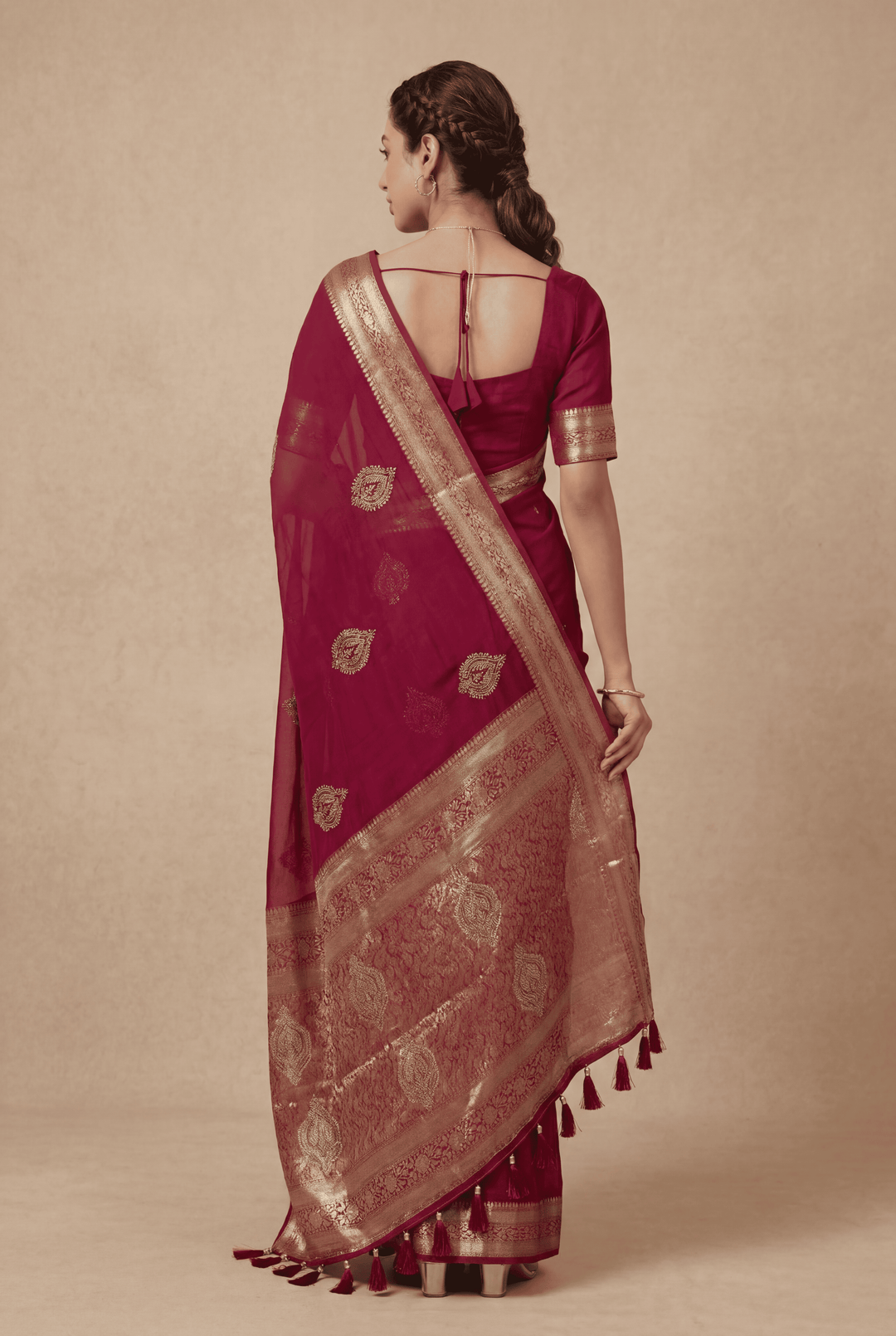 Banarasi Chinon Saree with Swarovski, Zari work.