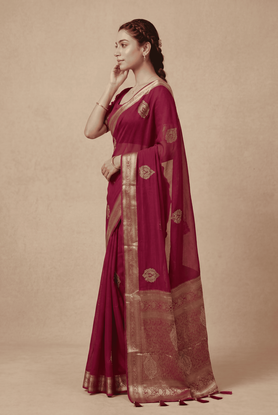 Banarasi Chinon Saree with Swarovski, Zari work.