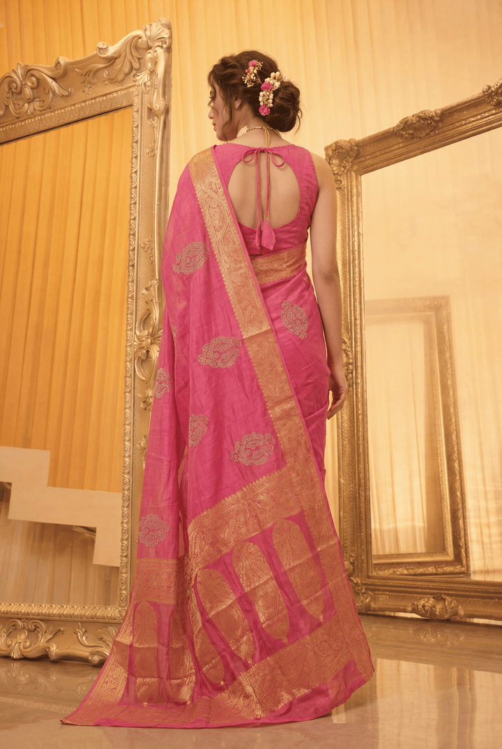 Banarasi Chinon Saree with Swarovski, Zari work.