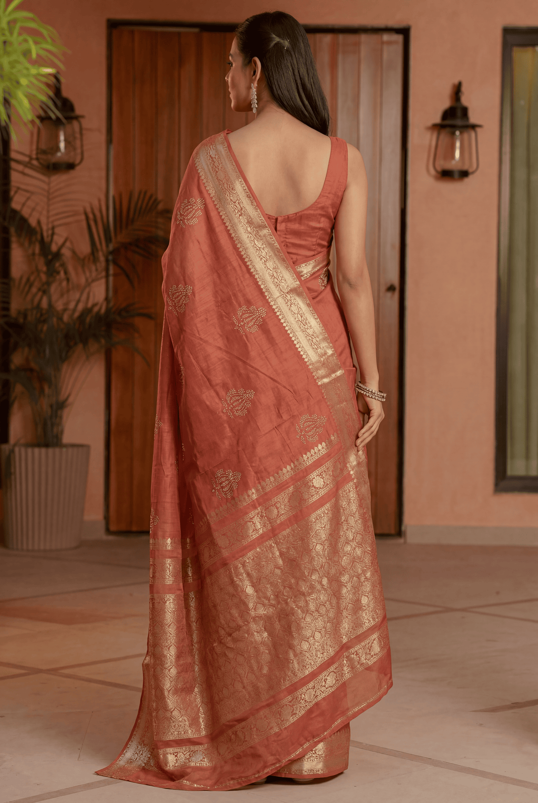 Banarasi Chinon Saree with Swarovski, Zari work.