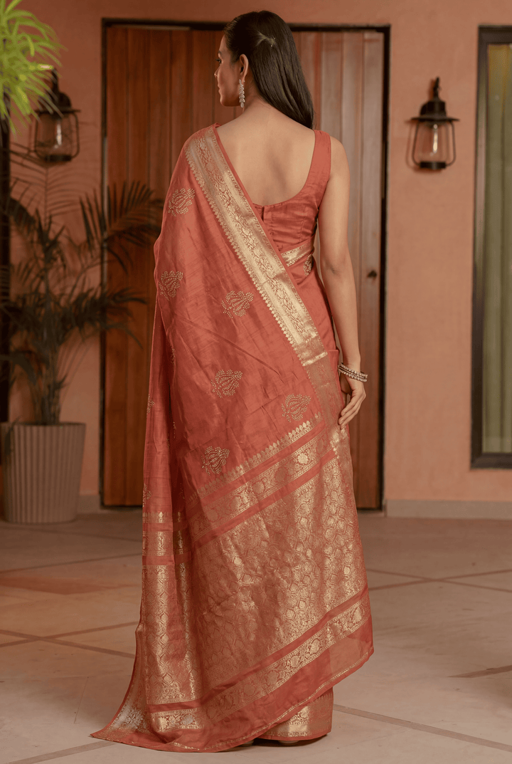 Banarasi Chinon Saree with Swarovski, Zari work.
