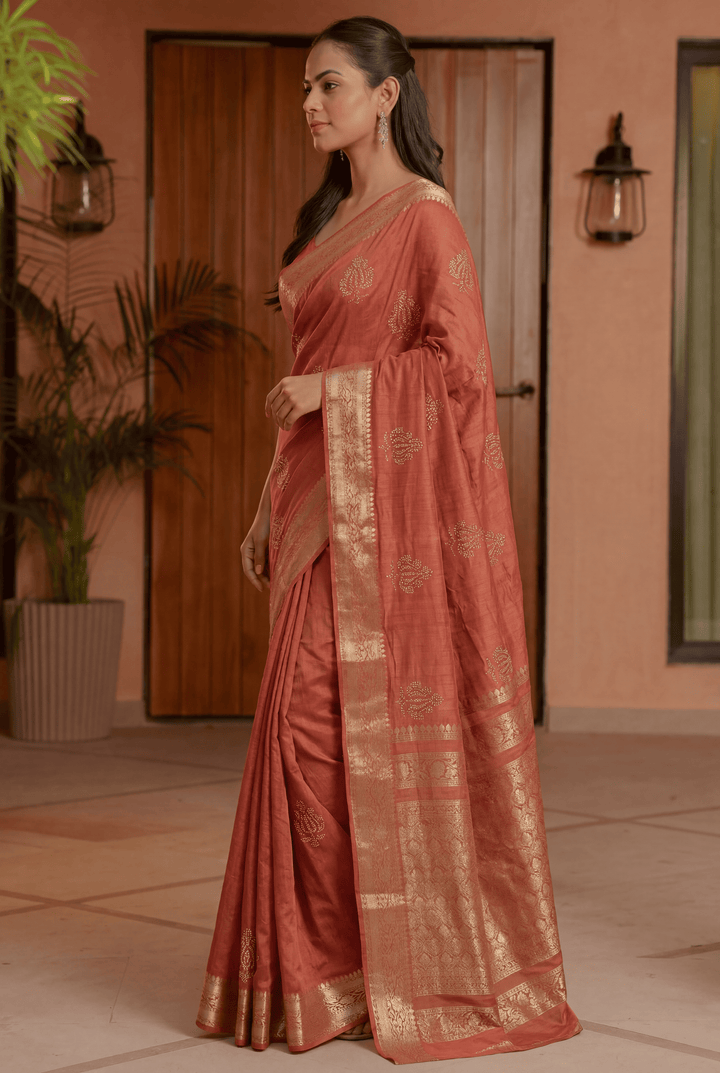 Banarasi Chinon Saree with Swarovski, Zari work.