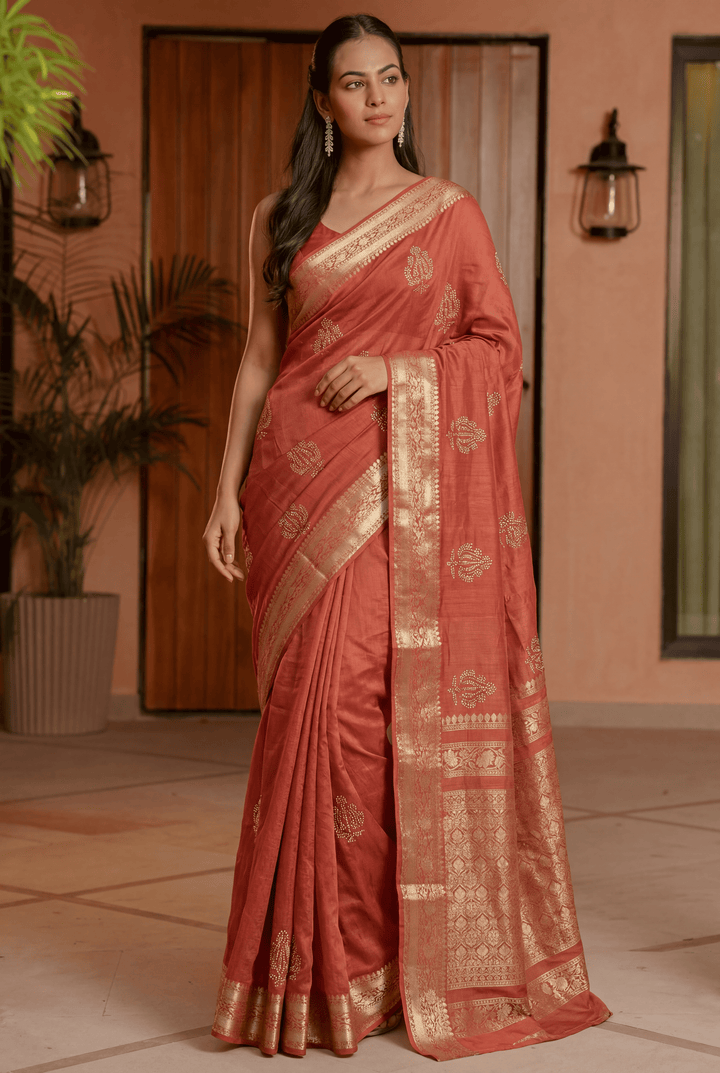 Banarasi Chinon Saree with Swarovski, Zari work.
