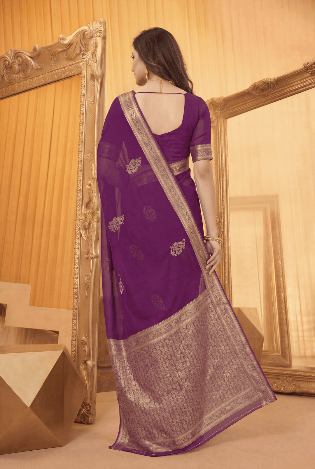 Banarasi Chinon Saree with Swarovski, Zari work.
