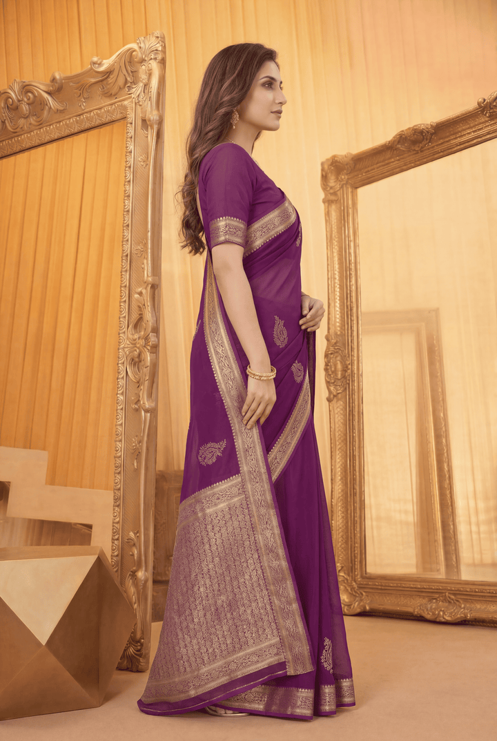 Banarasi Chinon Saree with Swarovski, Zari work.