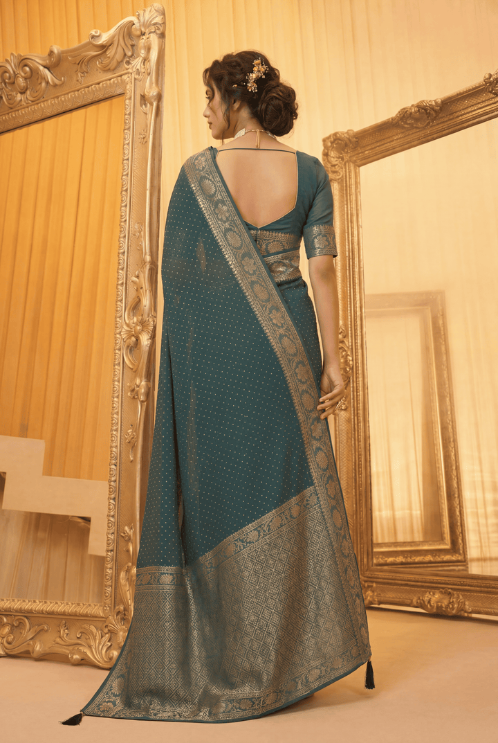 Banarasi Chinon Saree with Swarovski, Zari work.