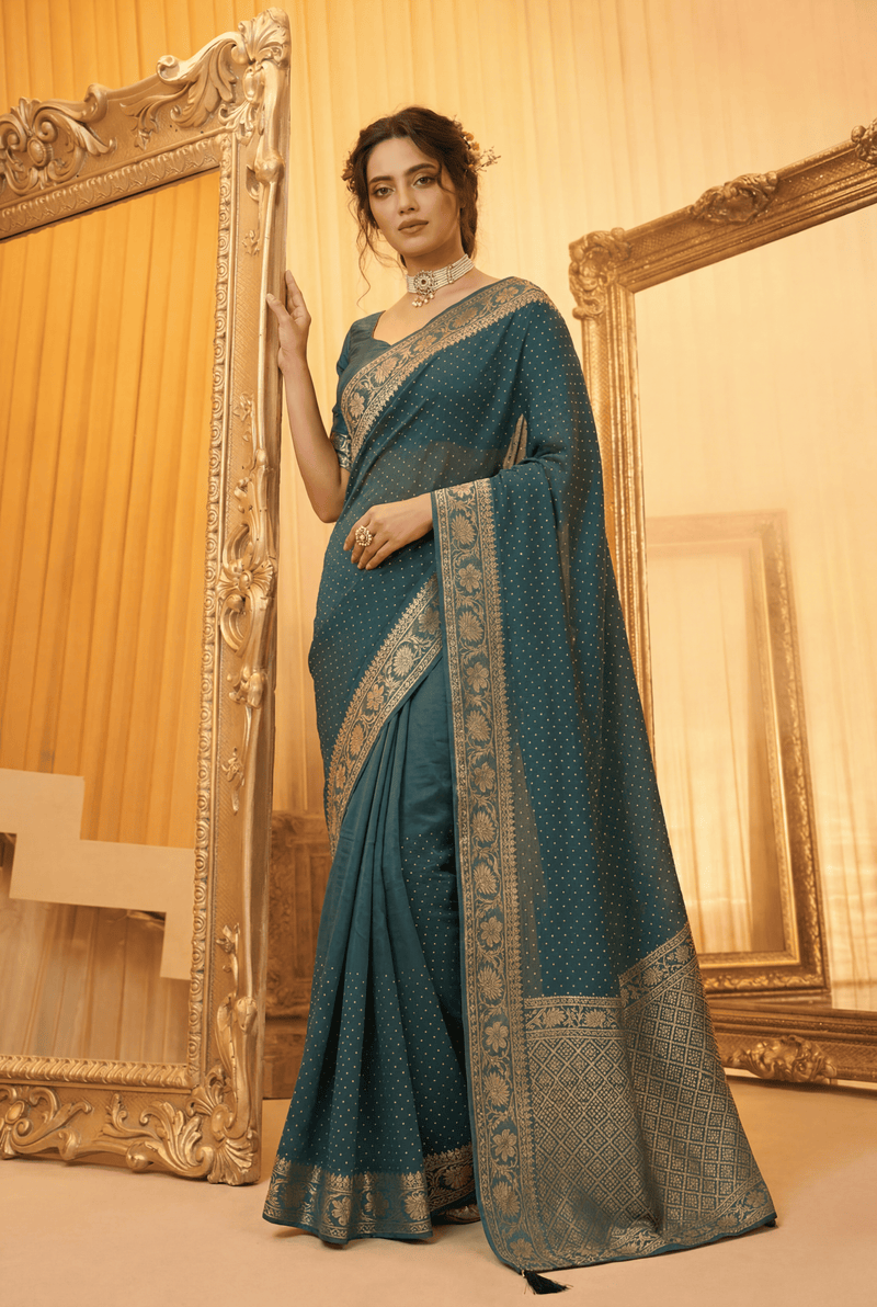 Banarasi Chinon Saree with Swarovski, Zari work.