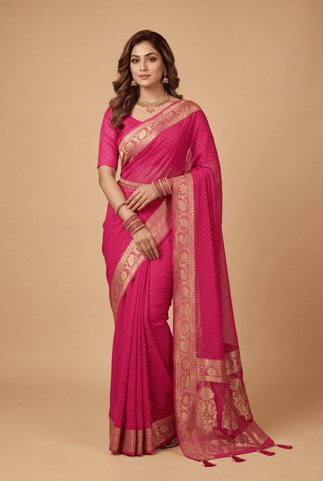 Banarasi Chinon Saree with Swarovski, Zari work.