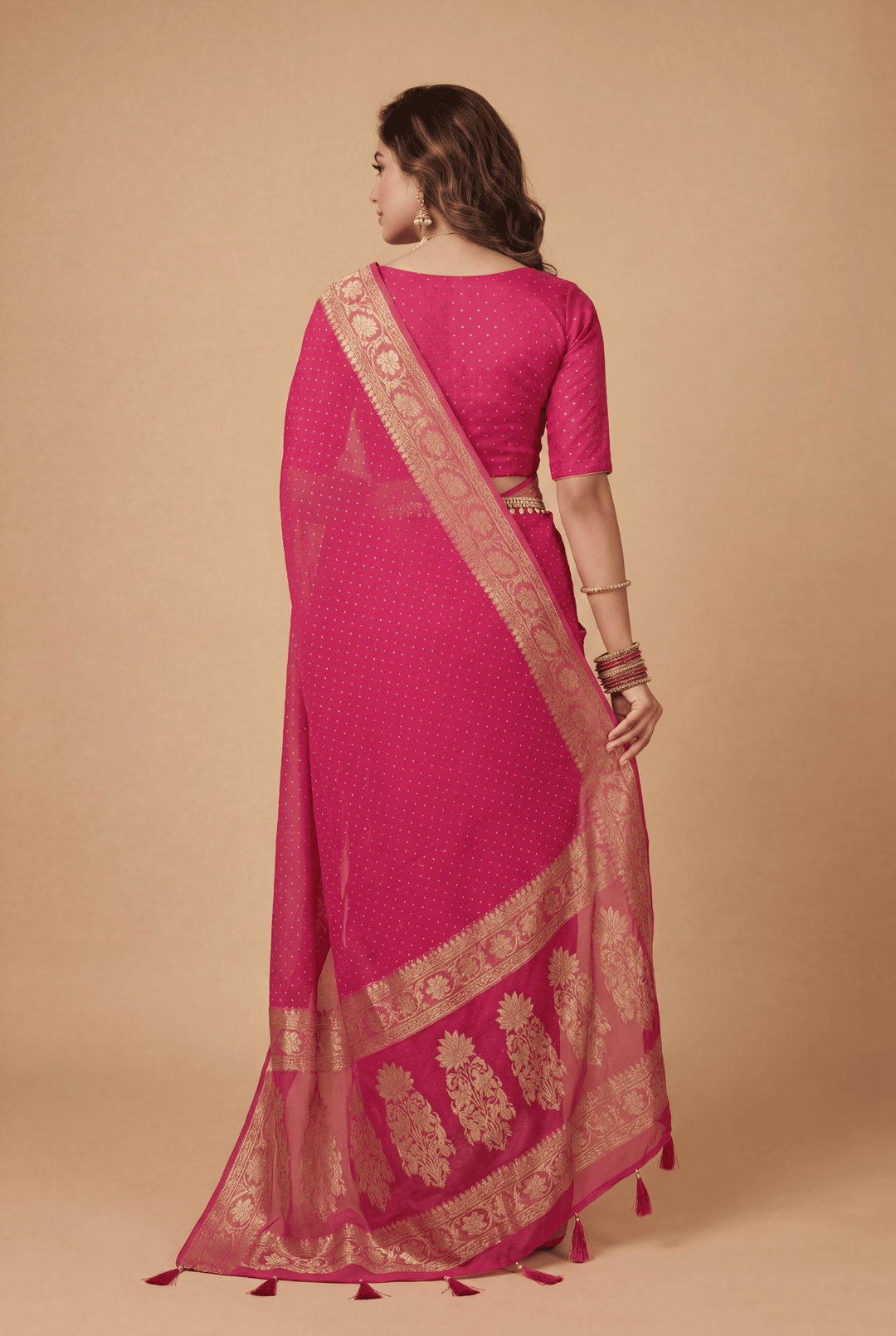 Banarasi Chinon Saree with Swarovski, Zari work.