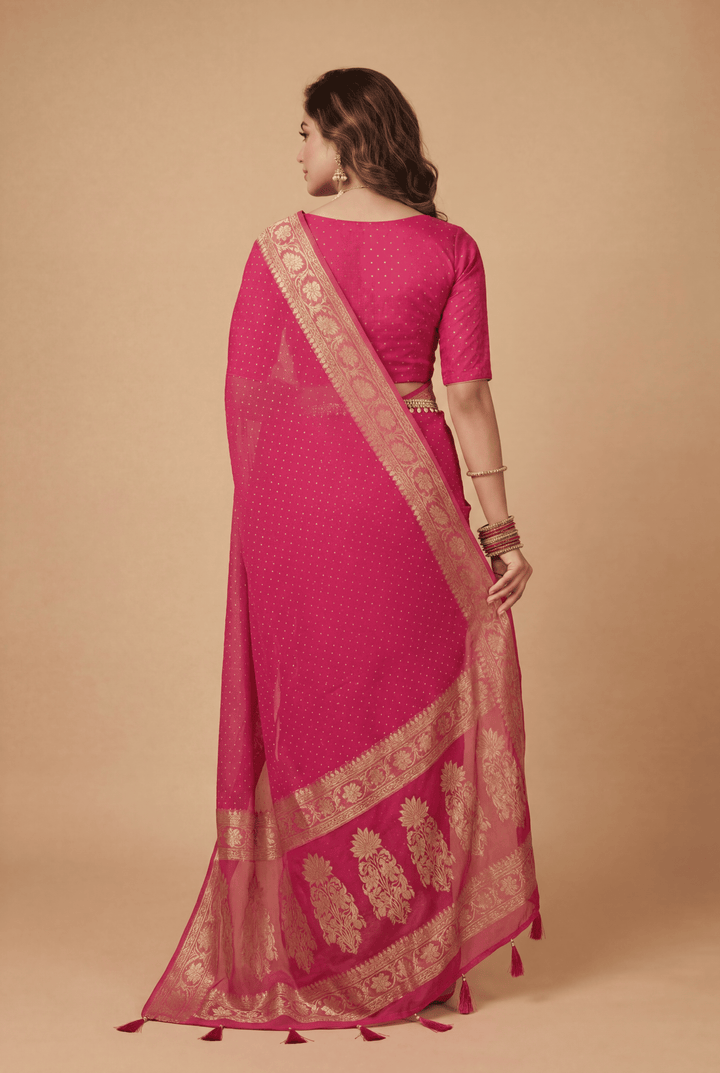 Banarasi Chinon Saree with Swarovski, Zari work.