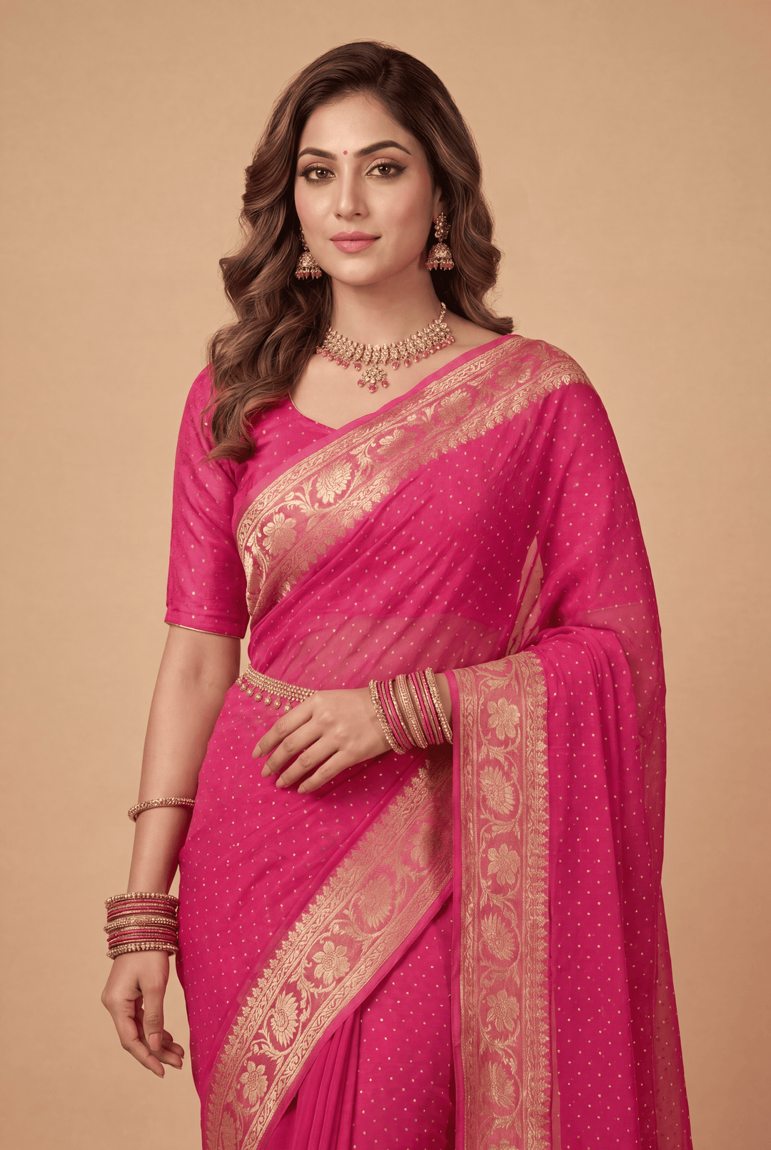 Banarasi Chinon Saree with Swarovski, Zari work.
