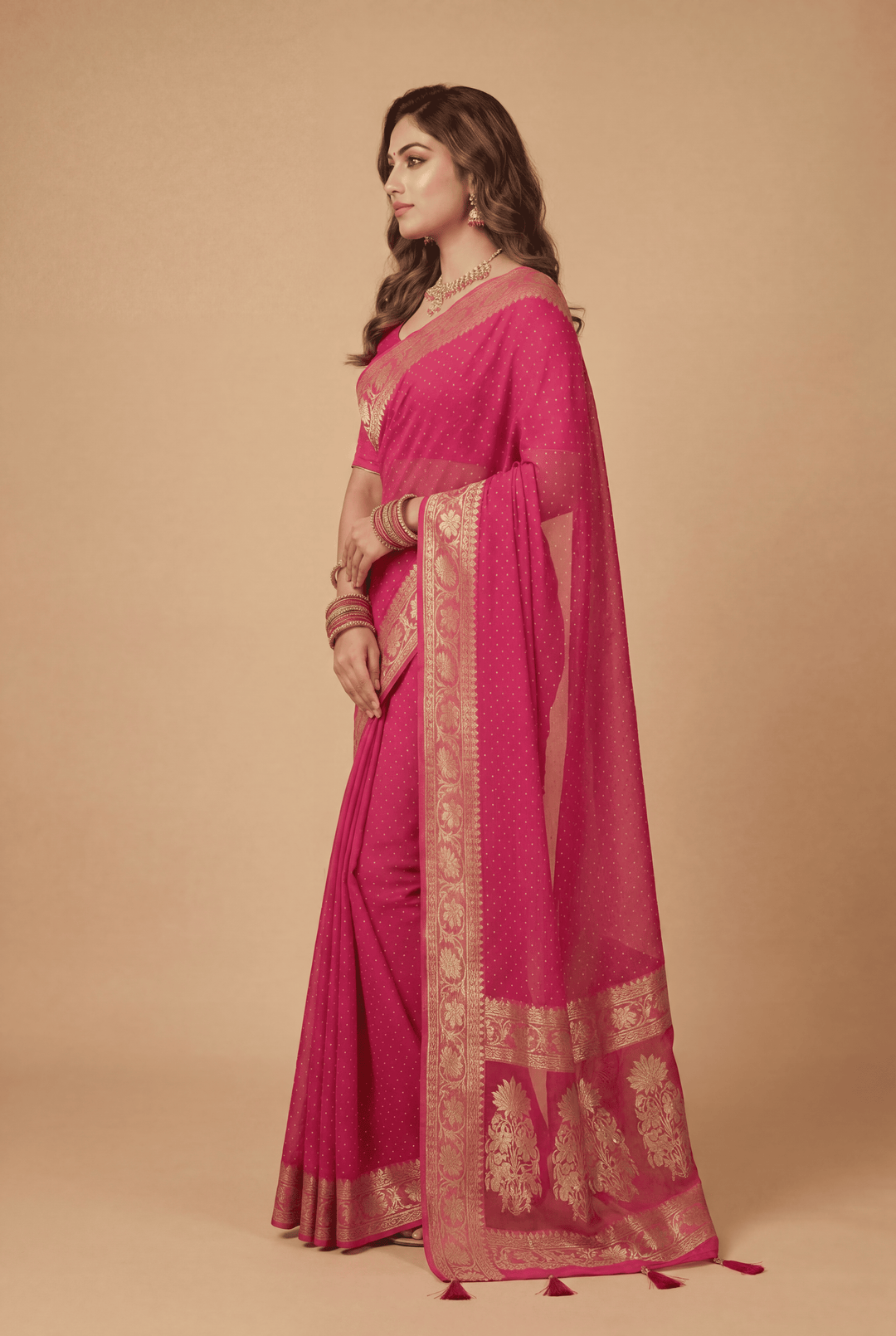 Banarasi Chinon Saree with Swarovski, Zari work.