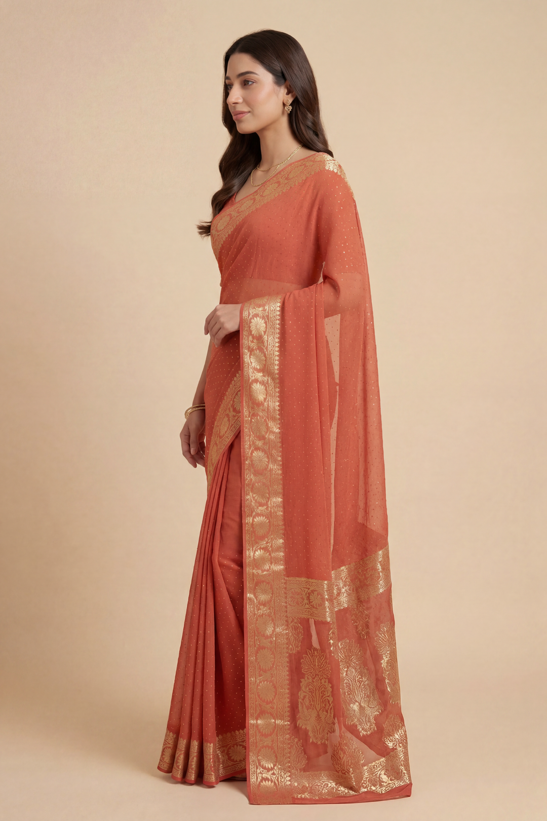 Banarasi Chinon Saree with Swarovski, Zari work.