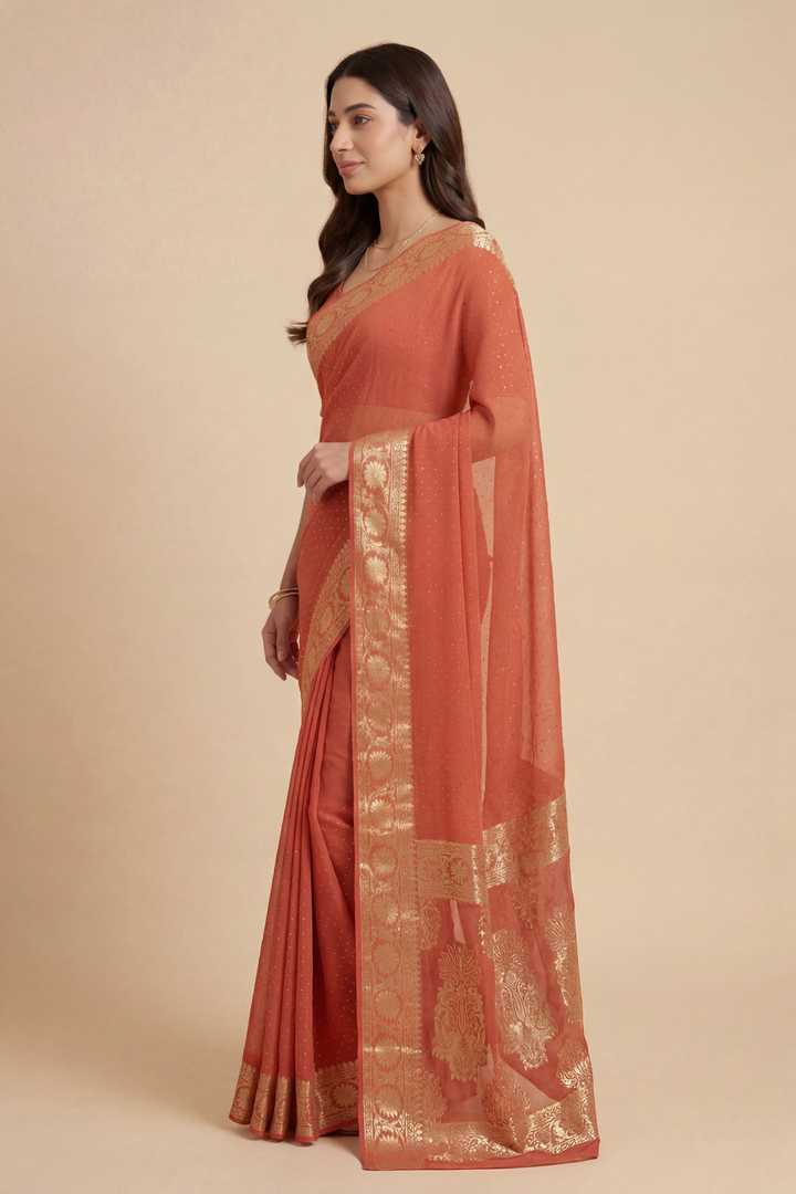 Banarasi Chinon Saree with Swarovski, Zari work.