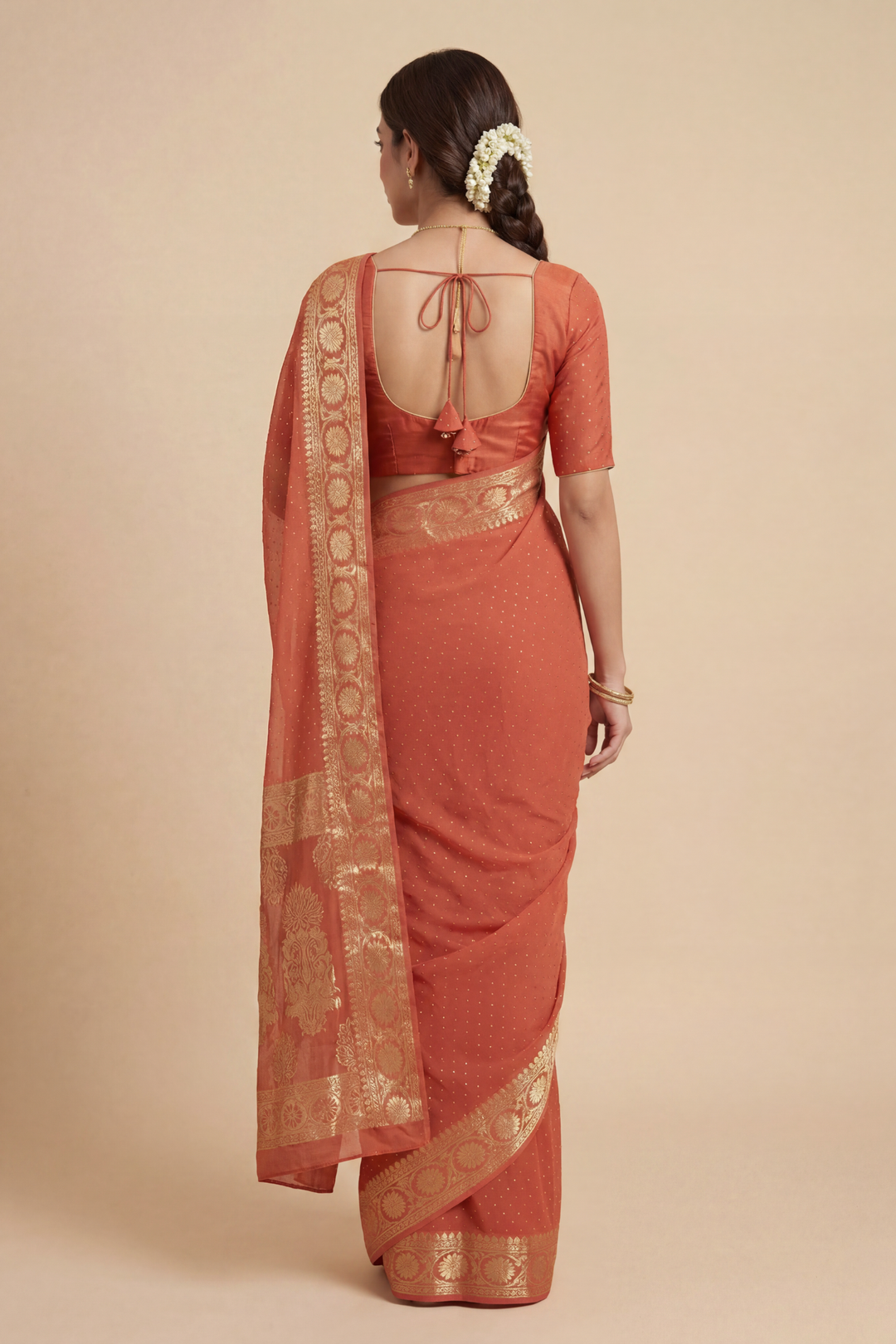 Banarasi Chinon Saree with Swarovski, Zari work.