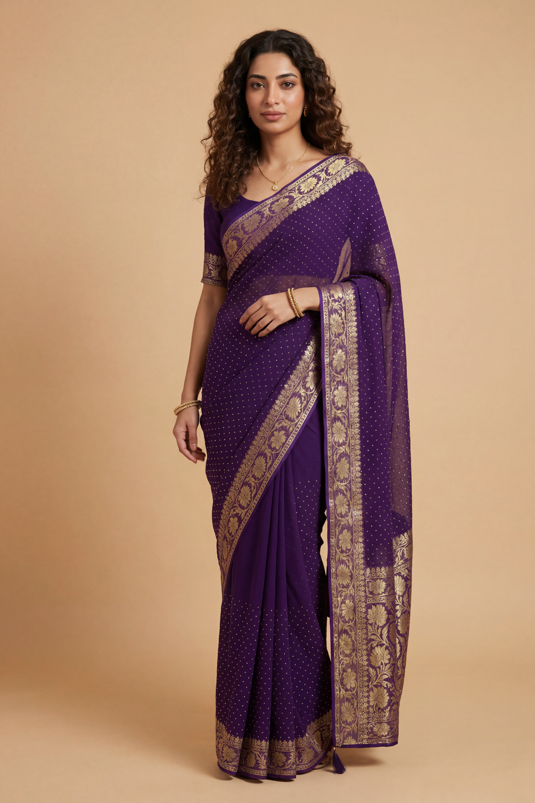 Banarasi Chinon Saree with Swarovski, Zari work.