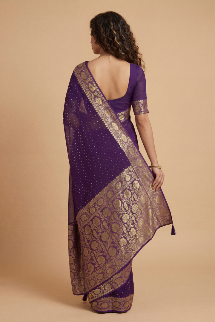 Banarasi Chinon Saree with Swarovski, Zari work.
