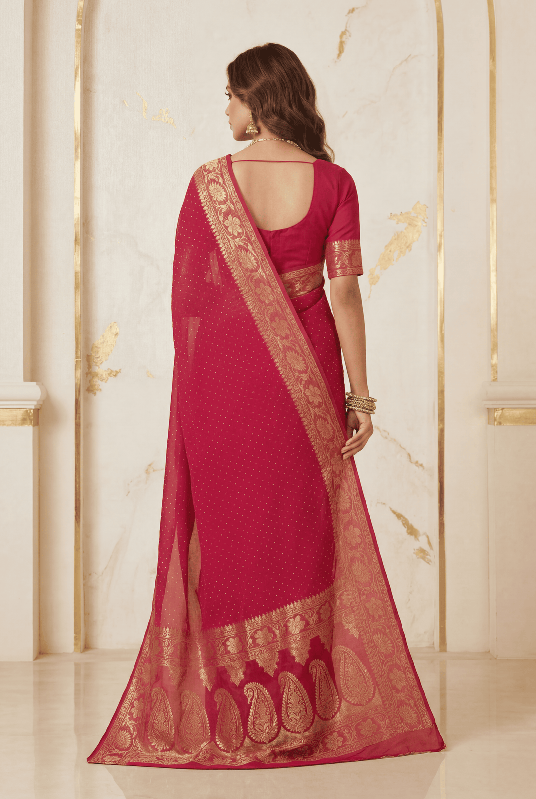 Banarasi Chinon Saree with Swarovski, Zari work.