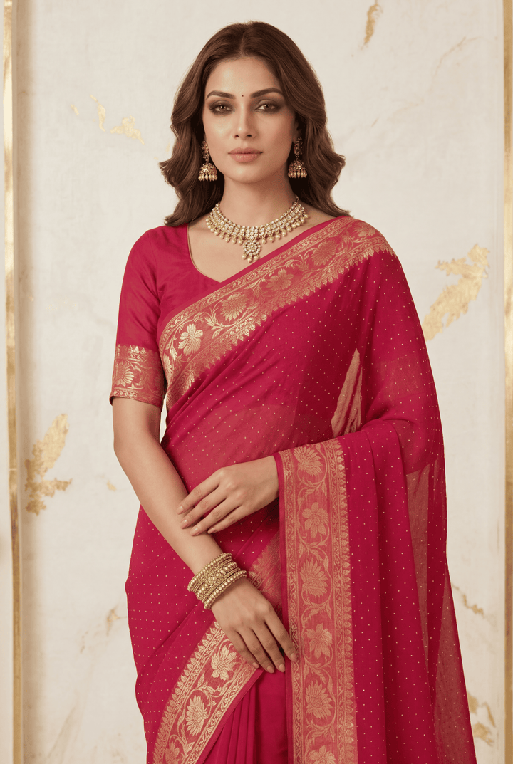 Banarasi Chinon Saree with Swarovski, Zari work.
