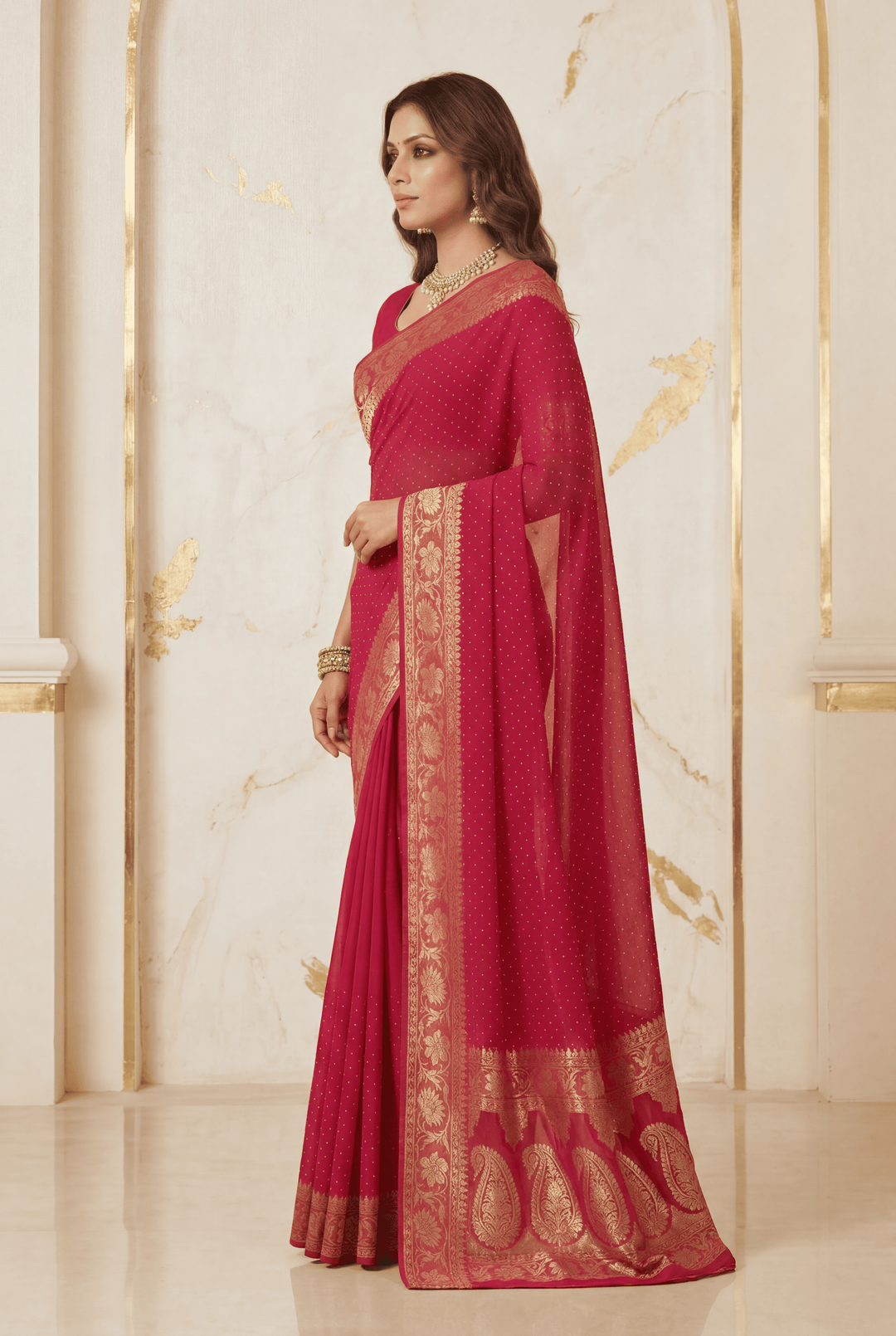 Banarasi Chinon Saree with Swarovski, Zari work.
