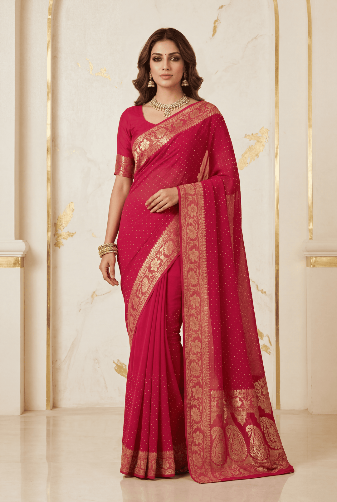 Banarasi Chinon Saree with Swarovski, Zari work.