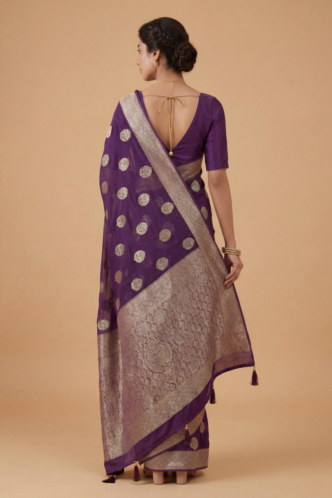 Banarasi Chinon Saree with Swarovski, Zari work.
