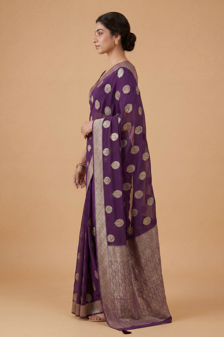Banarasi Chinon Saree with Swarovski, Zari work.