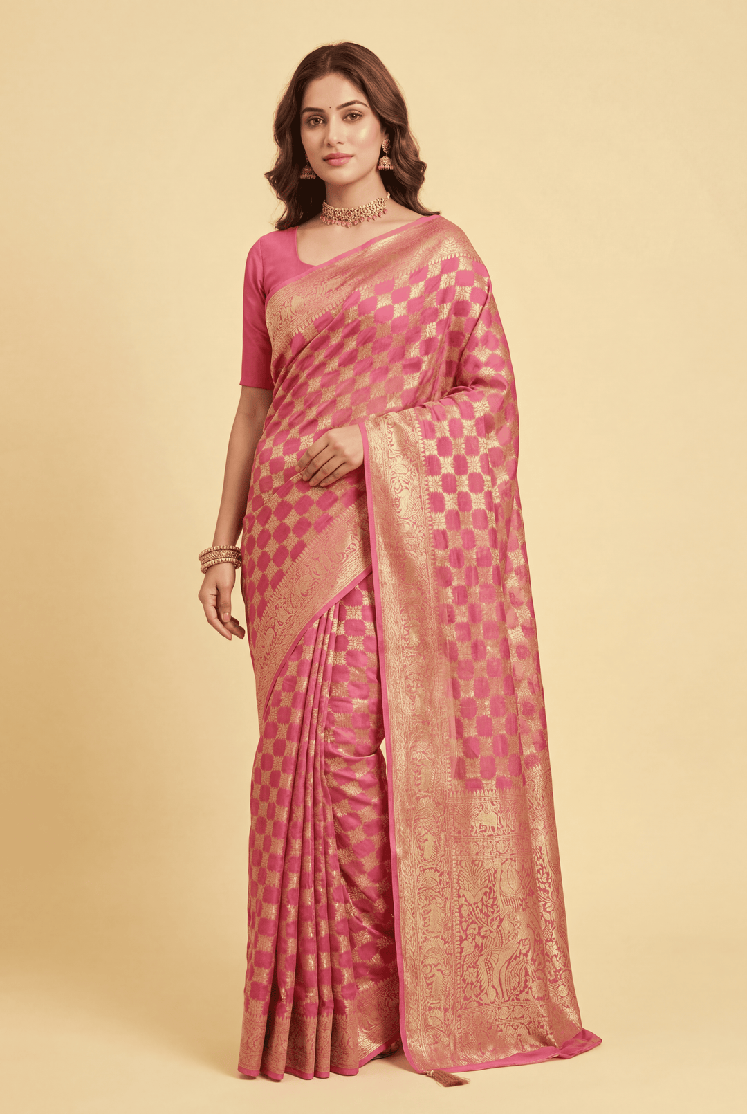Banarasi Chinon Saree with Swarovski, Zari work.