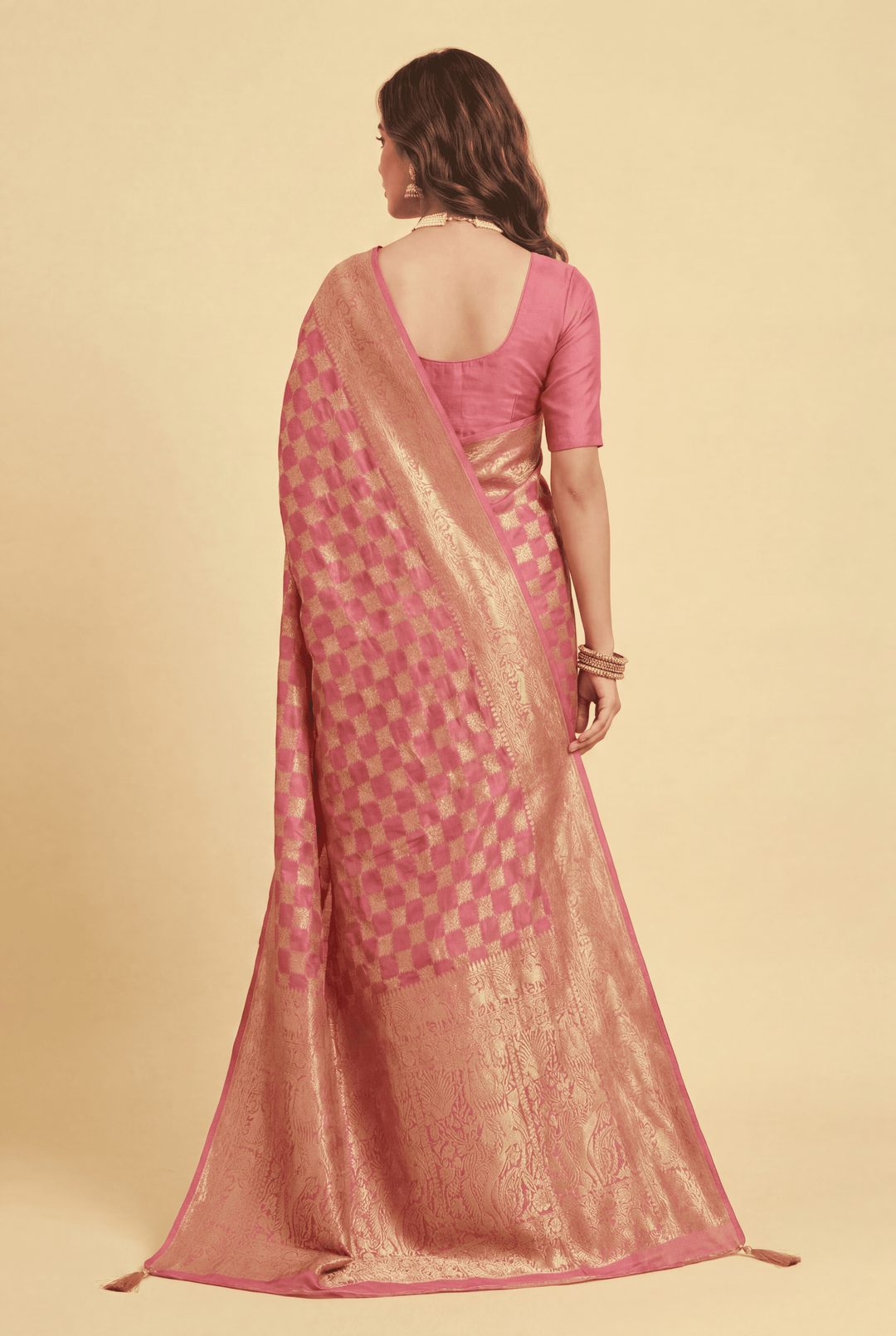 Banarasi Chinon Saree with Swarovski, Zari work.