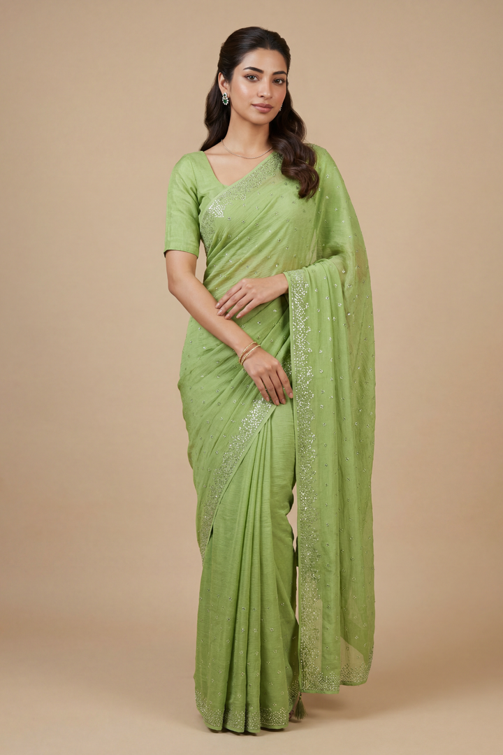 Chinon Saree with Swarovski work.