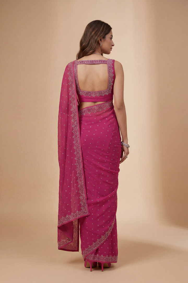 Banarasi Chinon Saree with Swarovski, Zari work.