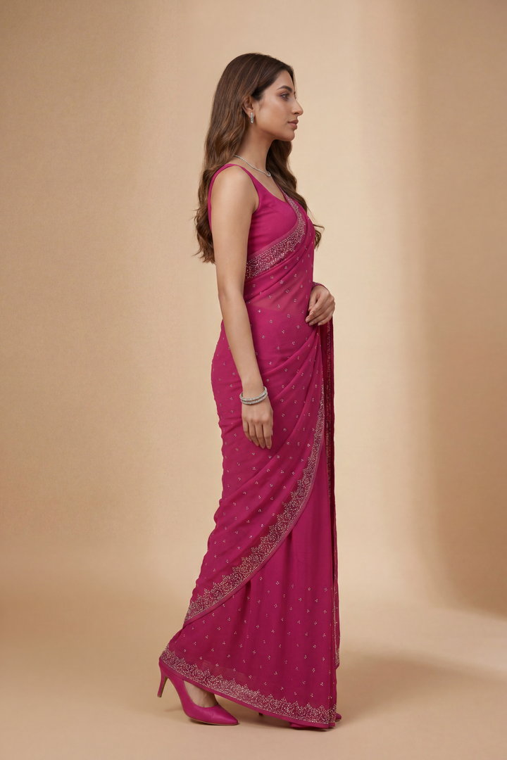 Banarasi Chinon Saree with Swarovski, Zari work.
