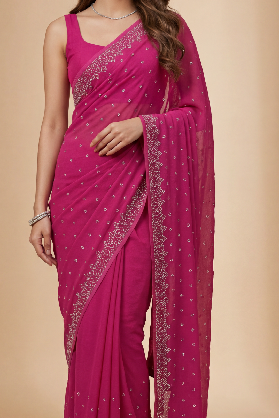Banarasi Chinon Saree with Swarovski, Zari work.