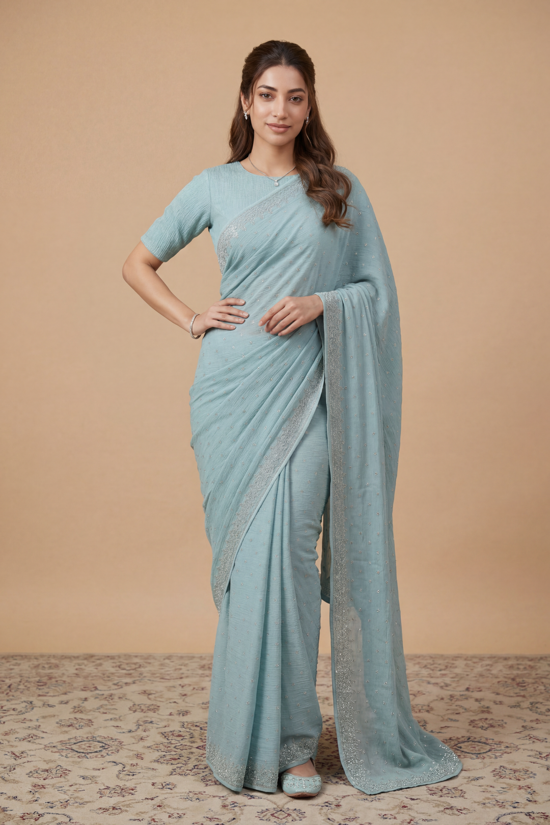 Chinon Saree with Swarovski work.