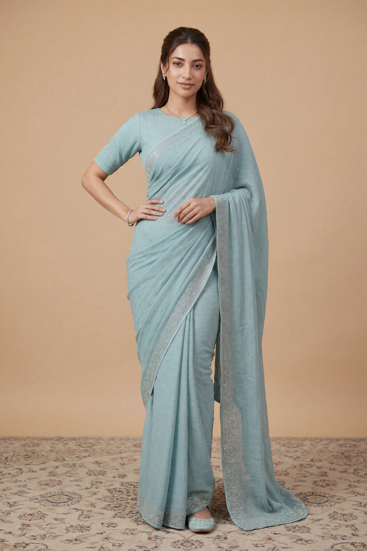 Chinon Saree with Swarovski work.