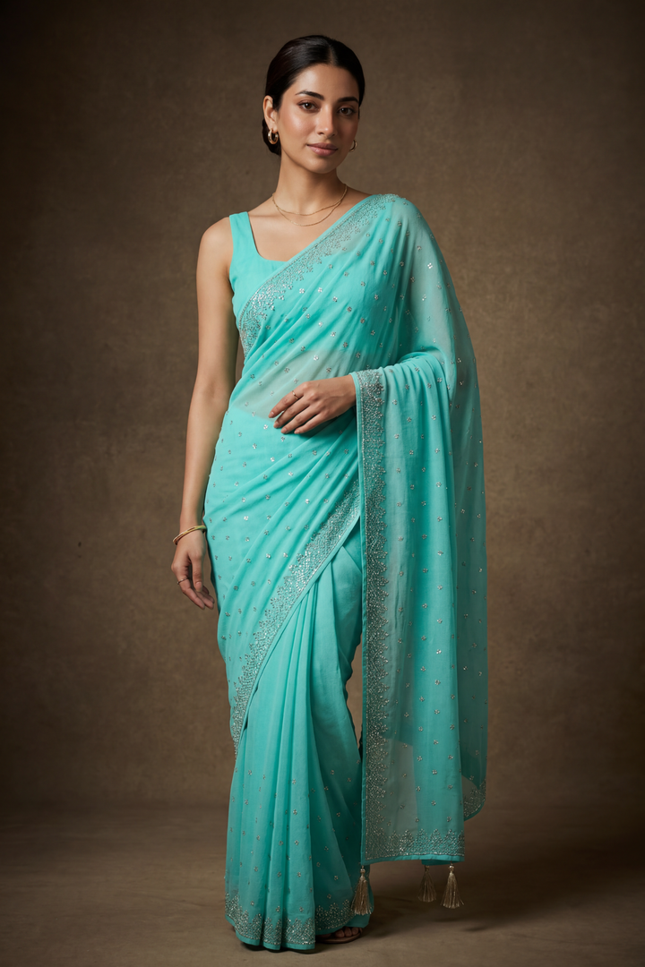Chinon Saree with Swarovski work.