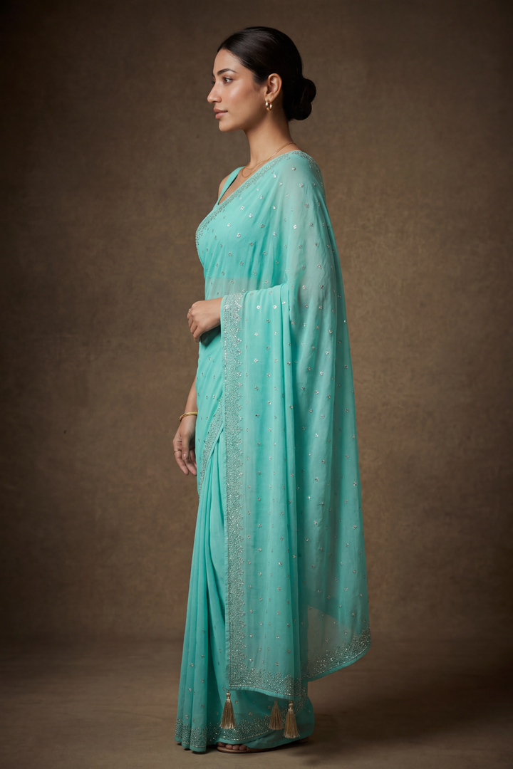 Chinon Saree with Swarovski work.