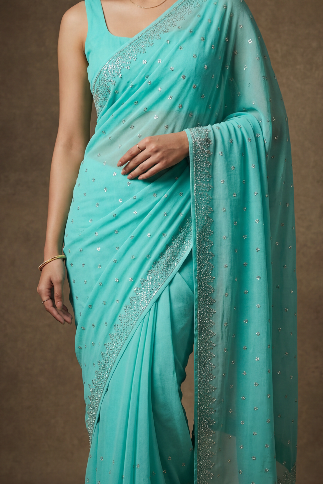 Chinon Saree with Swarovski work.