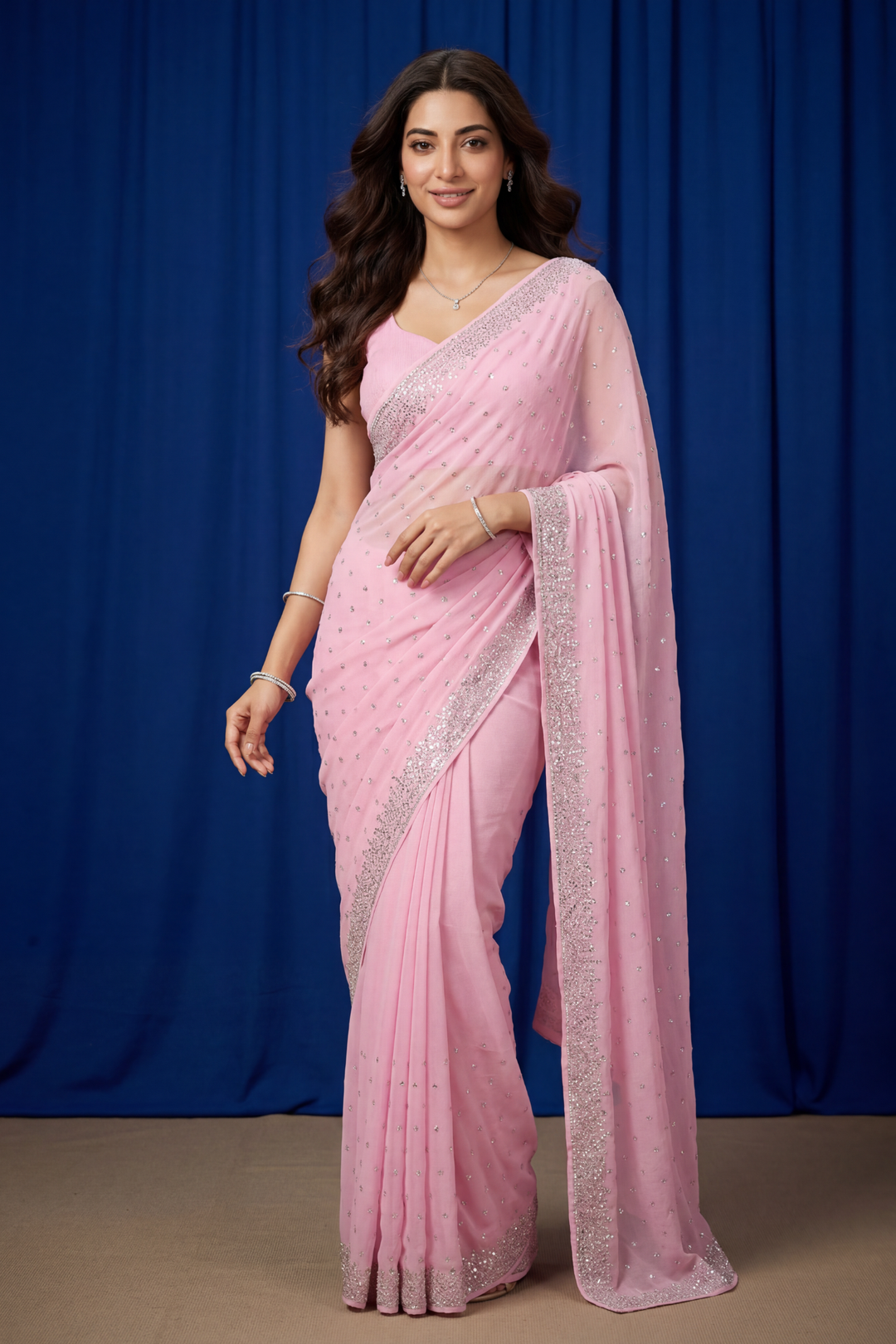 Chinon Saree with Swarovski work.