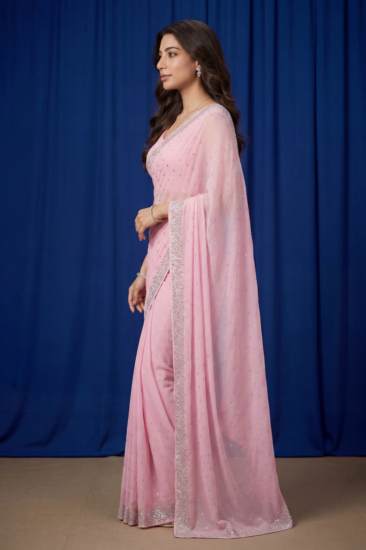 Chinon Saree with Swarovski work.