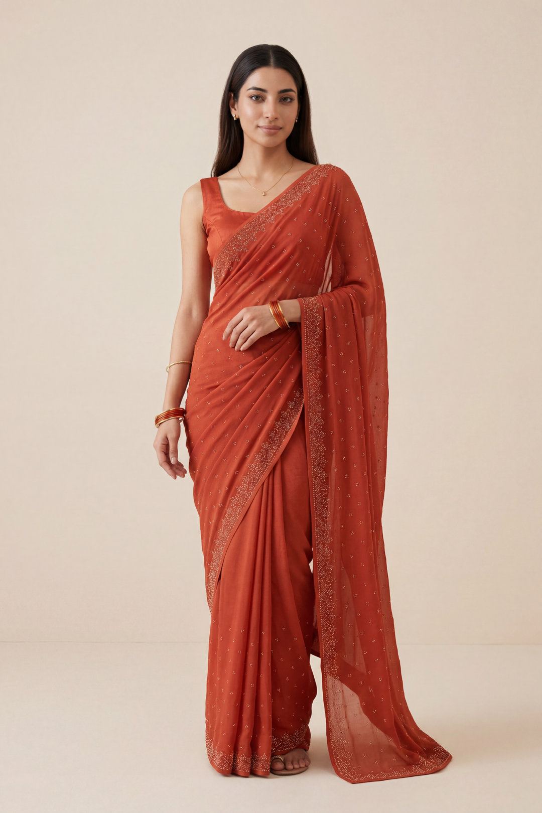 Chinon Saree with Swarovski work.