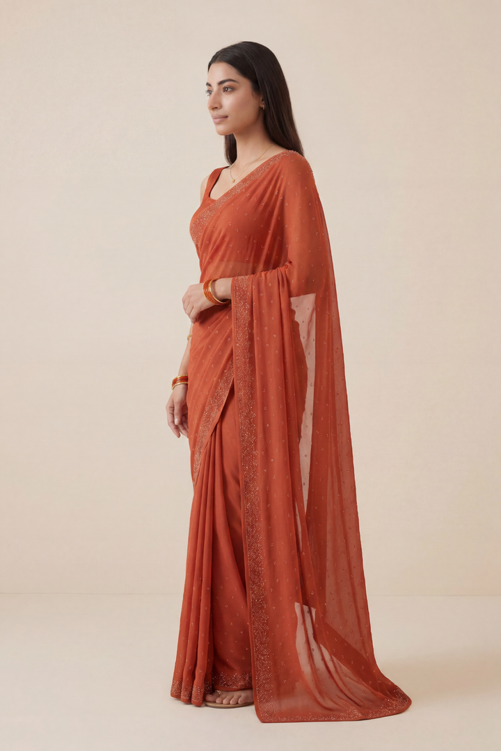 Chinon Saree with Swarovski work.