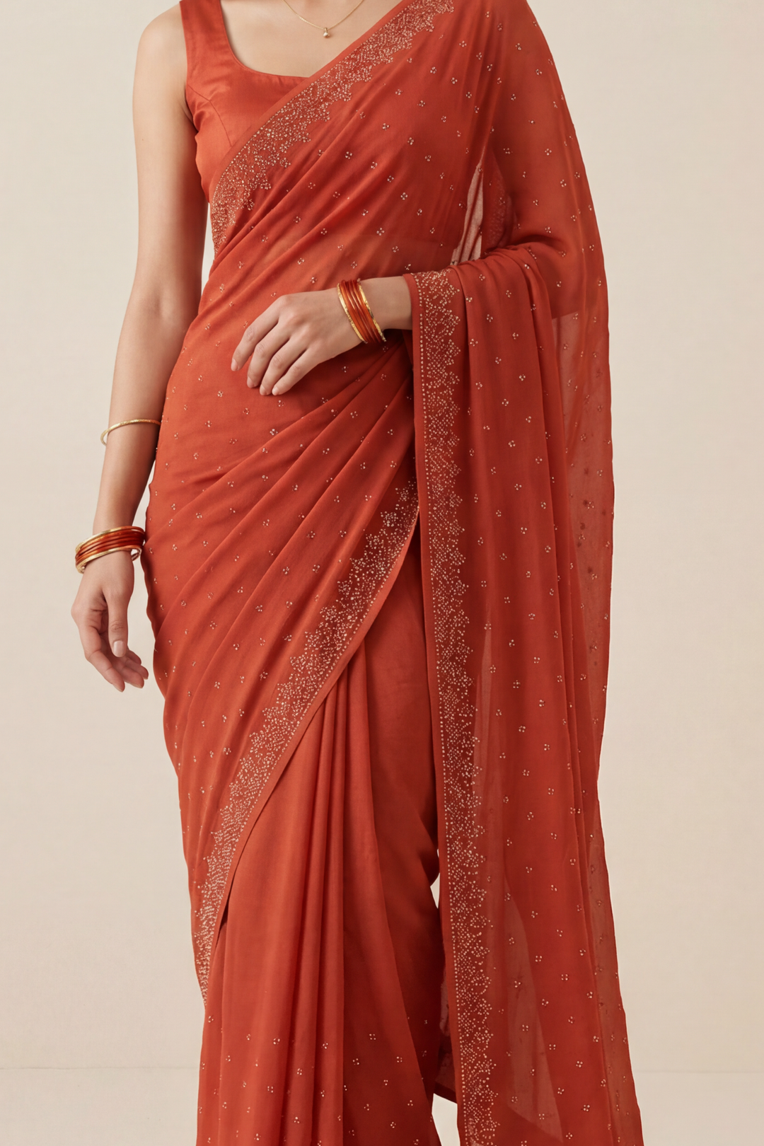 Chinon Saree with Swarovski work.